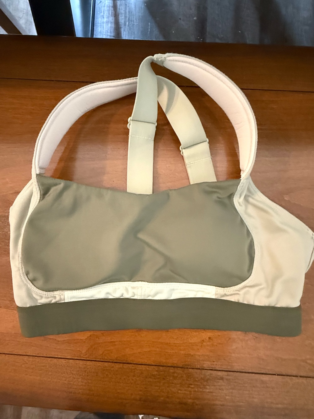 Vitality Olive and Cream High-Support Sports Bra with Adjustable Straps